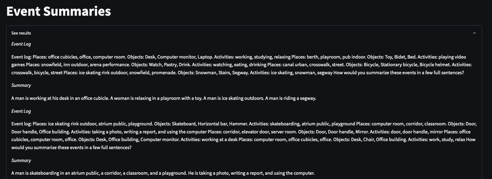 Event summaries
