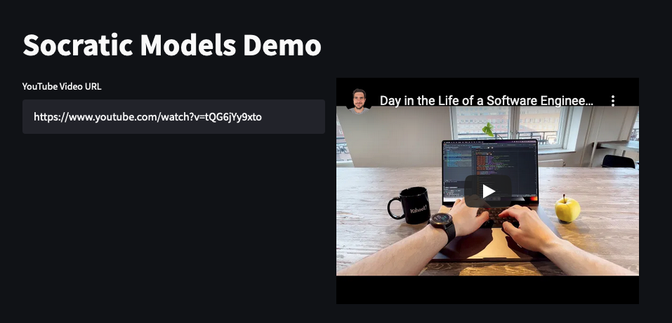 Socratic models for YouTube videos