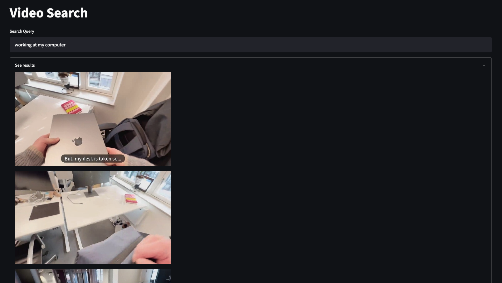 Video search for "working at my computer"